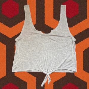 UO Women's Grey Knotted Tie-Front Crop Tank Top